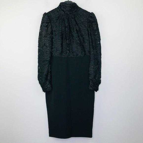 Badgley Mischka Women's 8 Dress Black Velvet Burnout High Neck Pencil NWT BR23 - Picture 1 of 6